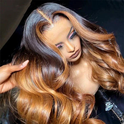 Clearance Sale Cheap Wig Ombre 30 Brown Colored Body Wave Lace Wig Human Hair T Part Lace Wig Human Hair for Women Big Discount