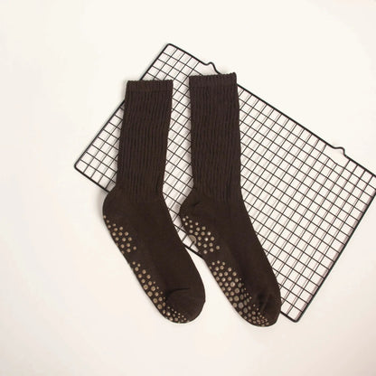 1 Pair Female Pilates Indoor Anti Slip Silicone Floor Socks Breathable Double Bar Middle Socks Fitness Dance Exercise Yoga Socks