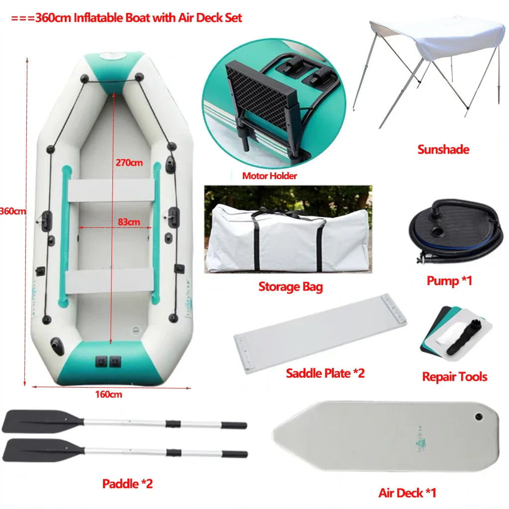 2.0~3.6m Inflatable Boat Air Deck Set 2+1 Air Chamber 0.9mm Thickened PVC 3-layer Mesh Wear Resistance Kayaks LUYA Fishing Boat