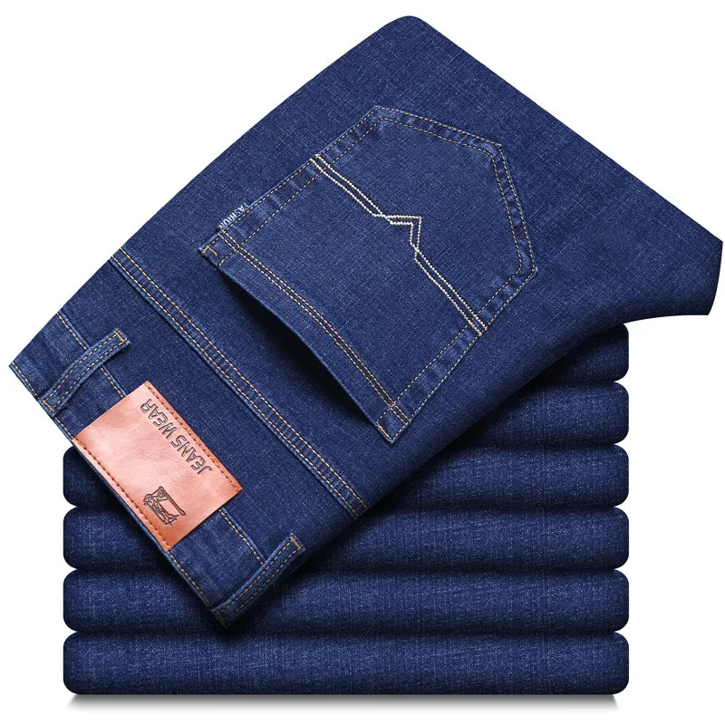 2024 NEW Men's Fashion Business Jeans Classic Style Casual Stretch Slim Jean Pants Male Brand Denim Trousers Black Blue
