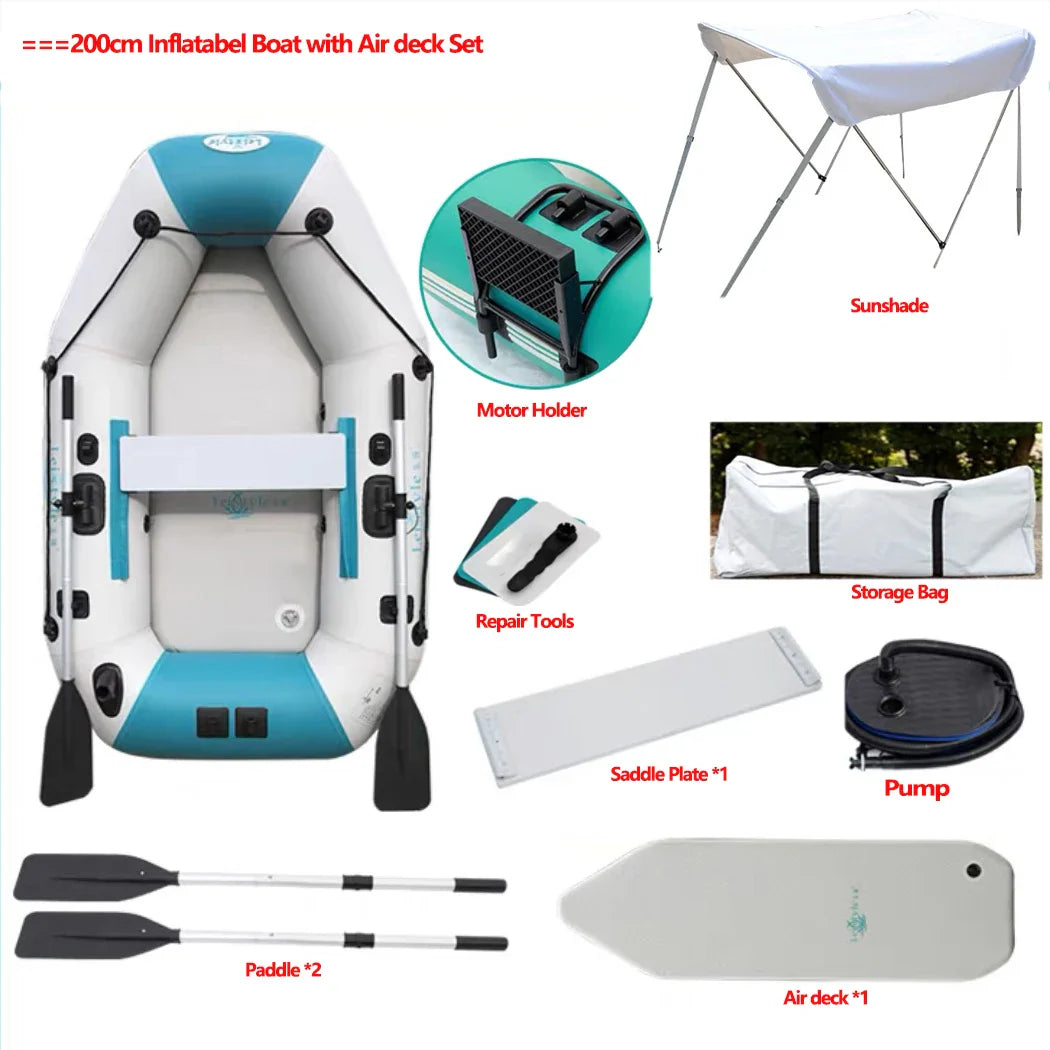 2.0~3.6m Inflatable Boat Air Deck Set 2+1 Air Chamber 0.9mm Thickened PVC 3-layer Mesh Wear Resistance Kayaks LUYA Fishing Boat