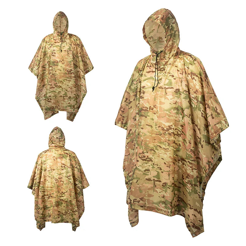 Camouflage Waterproof Raincoat Poncho – Multifunctional Hunting & Camping Rain Cover