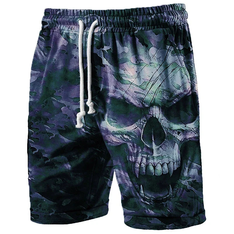 Men's Skull Graphic Beach Shorts – 3D Printed Swim Trunks
