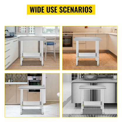 SucceBuy Stainless Steel Kitchen Work Bench Commercial Catering Table Worktable w/Undershelf 330LBS 286LBS for Restaurant