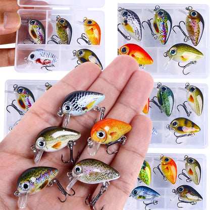 5Pcs 3cm Bass Fishing Lures Kit Topwater Crankbaits, Wobblers Swimbaits 1.5g/2g for Freshwater/Saltwater Light Fishing Tackle