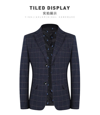 2024 New Spring and Autumn Coat Middle-aged Slim Fashion Handsome All Matching Plaid Suit Men Casual  Polyester  Blazer Mujer