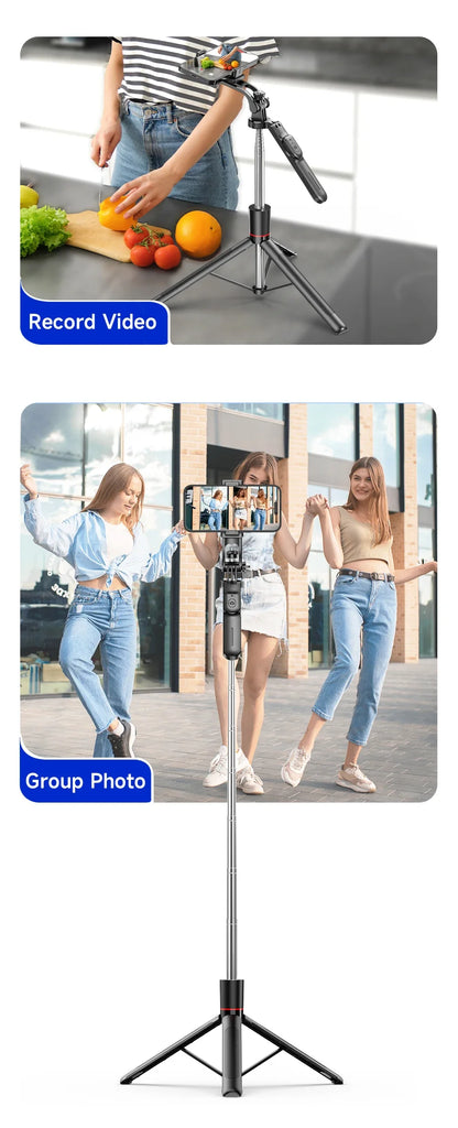 BSLIUFANG 2025 new 1.7M 360° rotation selfie stick tripod foldable stand with Wireless Bluetooth remote control for phone camera
