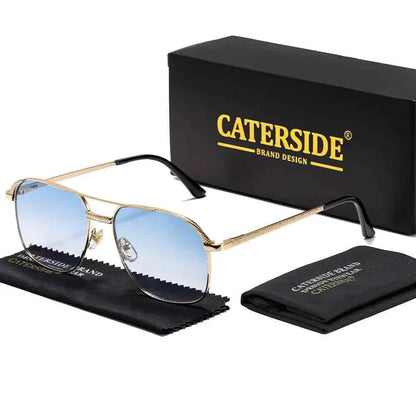 CATERSIDE New Retro Pilot Sunglasses Men Square Frame Suneyeglass Women Flat Top Double Bridges Vacation Beach Eyewear UV400