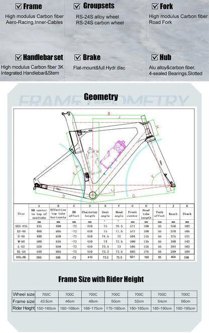 Cheap Mechanical Shifting Carbon Road Disc Bike 700*28C RS-24S Hydraulic Brake Racing Bicycle With Carbon 3K Handlebar For Sale