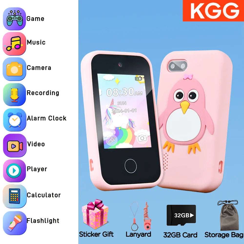 32GB Kids Smart Phone 2.8'' IPS Mini Toy Phone Music Player  28 Games Alarm Clock Flashlight Dual Camera Educational Funny Toys