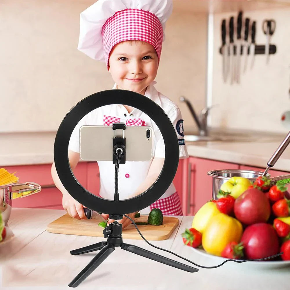 10" 26cm Dimmable LED Ring Light Kit with Tripod – 120 Beads USB Selfie & Live Streaming Lamp for Photography, Video & Makeup
