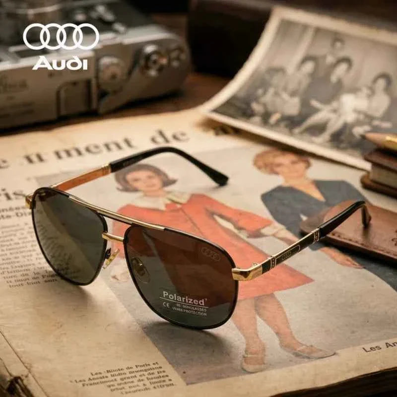 AUDI Luxury Red Gold Polarized Sunglasses Men Designer Driving Sun Glasses Male Pilot Goggles UV400 Eyewear