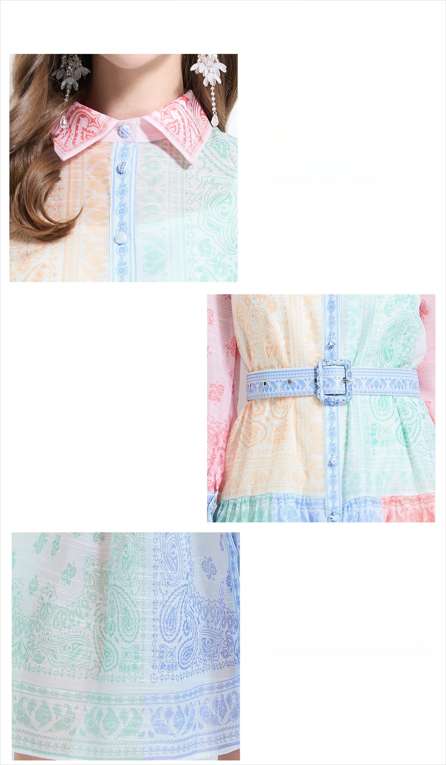 Spring Summer 2025 New Women Fashion Rainbow Print Elegant Shirt Long Dresses Vintage Single Breasted Party Dress Bohemian Trend