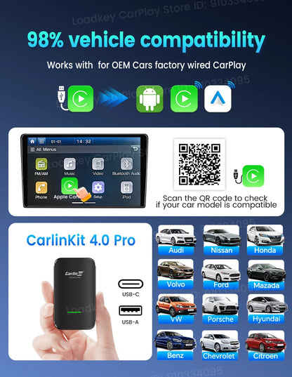 CarlinKit CP2A Pro Ai Box Wireless Adapter CarPlay Android Auto Wireless Smart CarPlay Box Support YouTube Netflix TikTok 5G USB