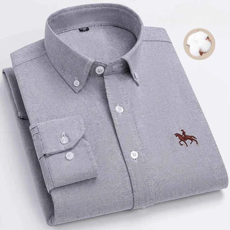 S~7XL 100% Pure Cotton Men's Long Sleeve Oxford Spinning Shirt Business Leisure Embroidery Pocket Slim Fit Button Style Soft Med