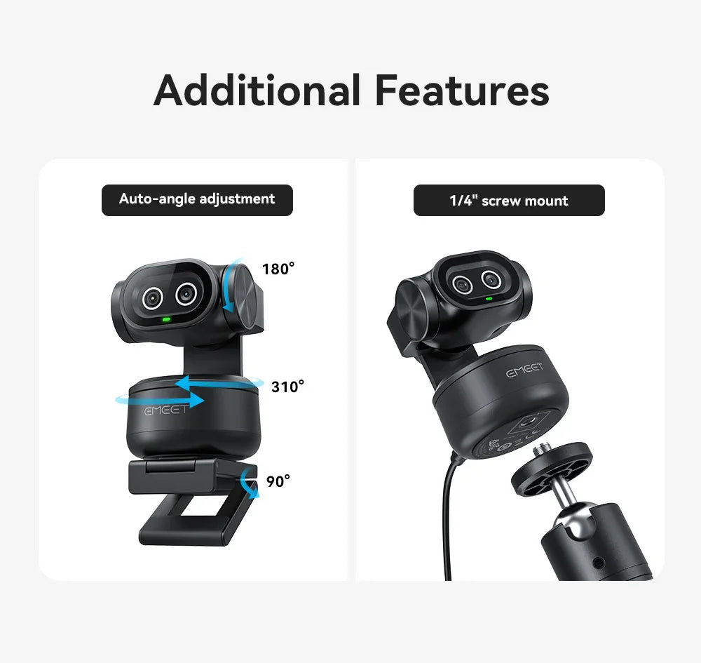 4K Webcam PTZ Web Camera EMEET PIXY Dual-Camera AI Tracking Video Camera for Streaming With SonySensor Gesture Control Autofocus
