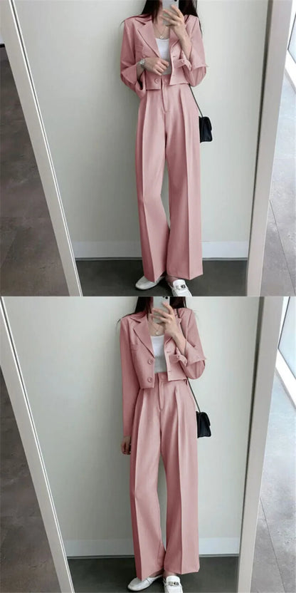 Suit Coat 2 Piece Set Women Blazer Jacket Straight Pants Ensemble Single Breasted Turn Down Collar Trousers Office Lady Outfits