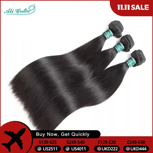 ALI GRACE Indian Straight Hair 3 Pcs Human Hair Bundles Remy Hair Extention 10-28 Inches Natural Color Straight Hair 3 Bundles