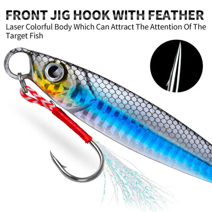 PROBEROS 5pcs Luya Iron Plate Sea Fishing Metal Bionic Bait 17g/21g/24g/30g/40g/60g Double Hooks Luminous Fake Bait Wholesale
