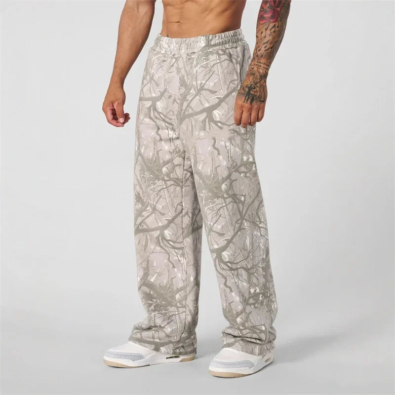 spring autumn Straight Casual Pants Men Camouflage Wide Leg Pants Breathable camouflage trousers loose Large size men sweatpants
