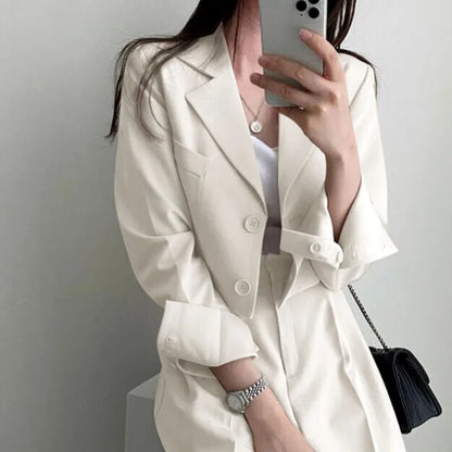 Suit Coat 2 Piece Set Women Blazer Jacket Straight Pants Ensemble Single Breasted Turn Down Collar Trousers Office Lady Outfits