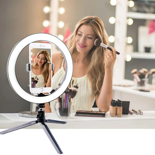 10" 26cm Dimmable LED Ring Light Kit with Tripod – 120 Beads USB Selfie & Live Streaming Lamp for Photography, Video & Makeup