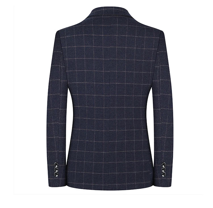 2024 New Spring and Autumn Coat Middle-aged Slim Fashion Handsome All Matching Plaid Suit Men Casual  Polyester  Blazer Mujer