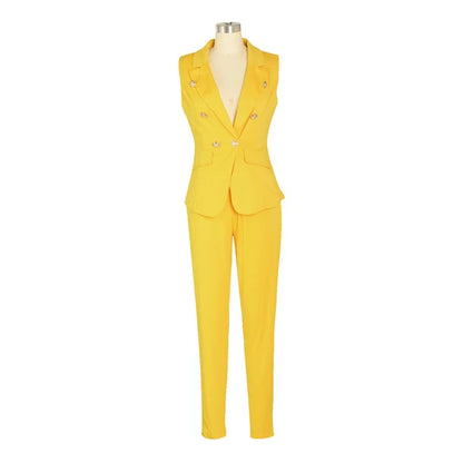 Business Work Wear Two Piece Pant Suits for Women Sets Elegant Sleeveless Blazer Top and Pencil Pants Office Lady Matching Sets