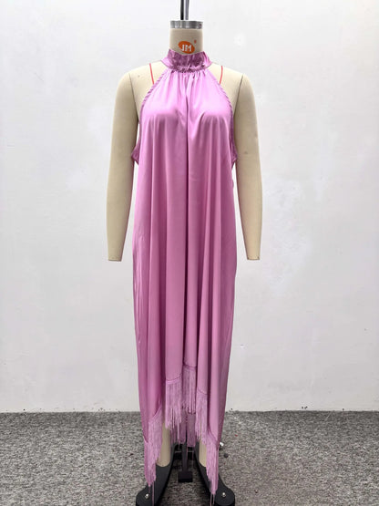 Long Dress Women Dresses Sexy Vestidos Y2k Streetwear Sleeveless Halter Irregular Tassel Elegant Splice Party Night Work 2026