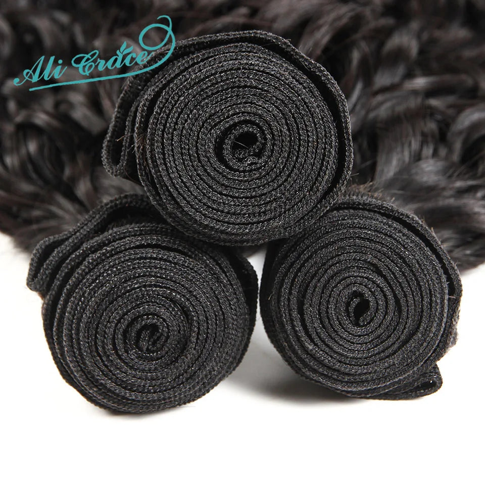 ALI GRACE Hair Brazilian Natural Wave Hair Bundles 3 Pieces 100% Human Hair Weaving 12-28inch Remy Hair Extensions Water Wave