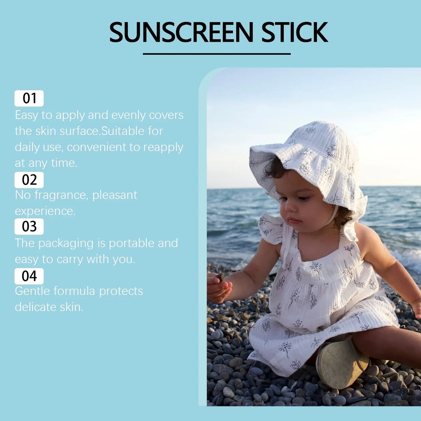 Children's Mild Sunscreen Stick Refreshing Not Irritating SPF 50+ Prevent UVA/UVB Sunburn Moisturize Children Nourish Sunscreen