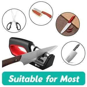 Four in one kitchen sharpener restores serrated blade knives and scissors, diamond tungsten steel