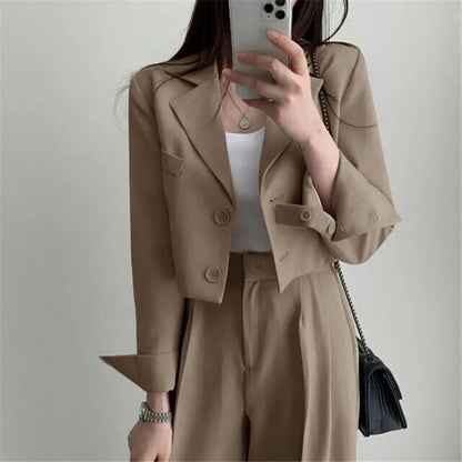Suit Coat 2 Piece Set Women Blazer Jacket Straight Pants Ensemble Single Breasted Turn Down Collar Trousers Office Lady Outfits