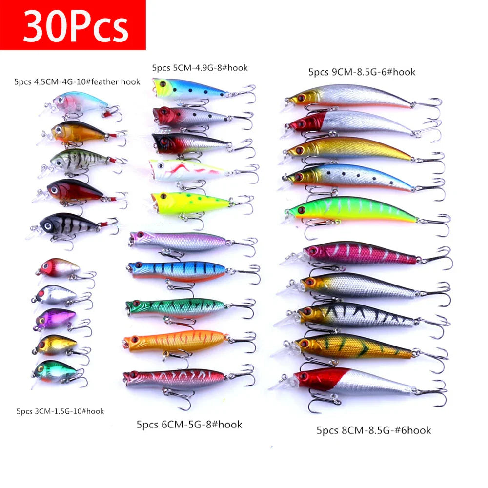 Fishing Lures Set Crankbait Tackle Hard Bait Kit Artificial Minnow Popper Pencil Swing Swimbait Wobblers Bionic Crank