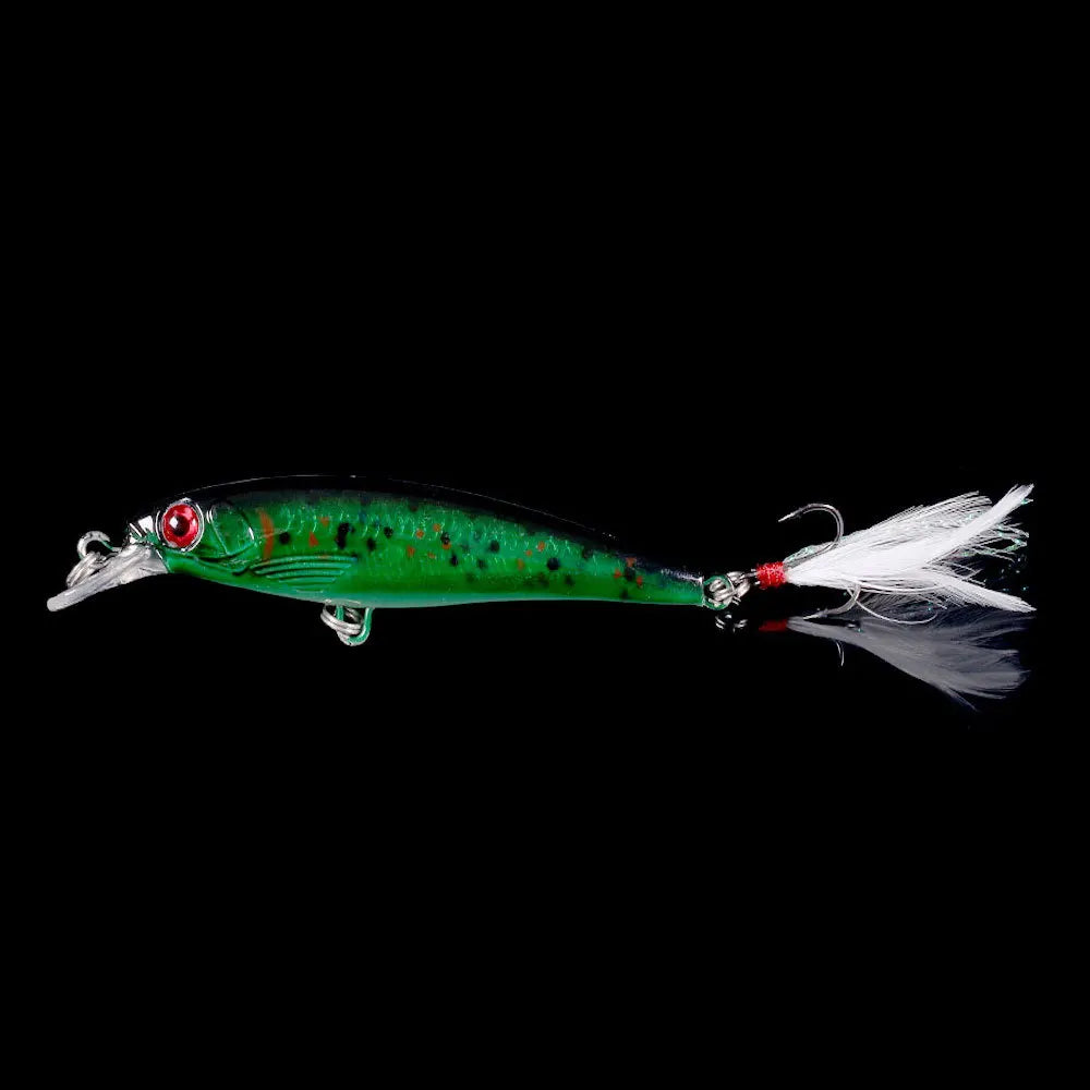 Laser Minnow Fishing Lure 10/5Pcs Artificial Bionic 9cm/7g Swing Hard Bait with Feather Tackle Hook Wobbler Pesca for Bass Pike