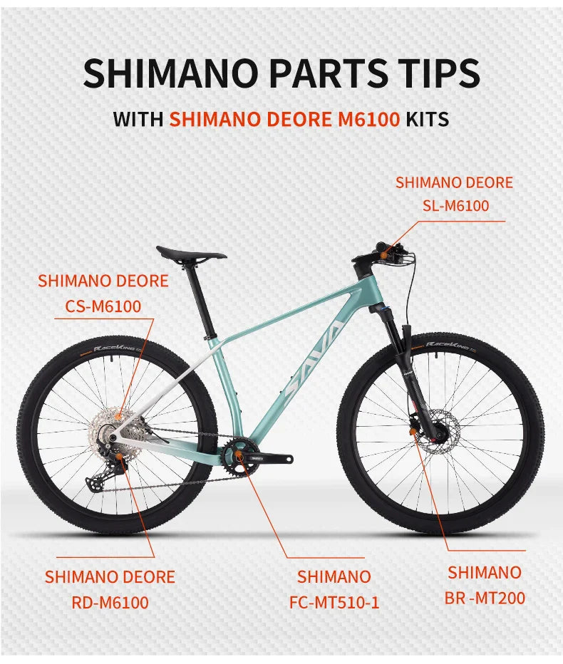 SAVA Men's Carbon Fiber Mountain Bike 12-Speed Adult MTB Bicycle Frame 27.5/29 Inch Shimano M6100 Components