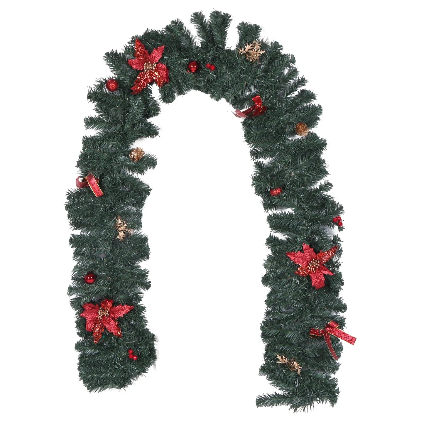 2.7m LED Xmas Fireplace Decor Pre Lit Christmas Garland Door Wreath Pendant (E)