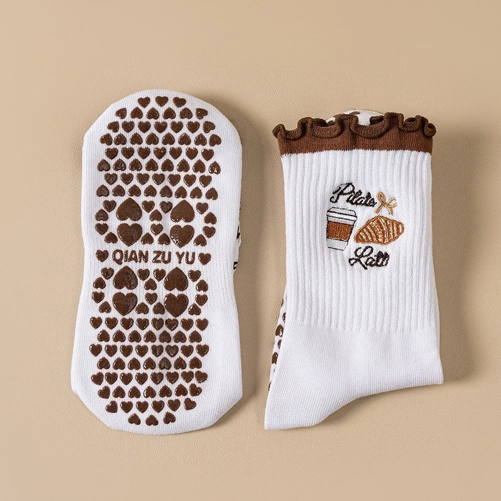 Casual Non-Slip Grip Pilates Socks Breathable Cotton Mid Tube Socks Sweat-absorbent High-elastic Yoga Socks for Women