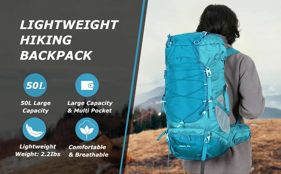 WESTTUNE 50L Hiking Backpack with Rain Cover Multifunctional Mountaineering Bag