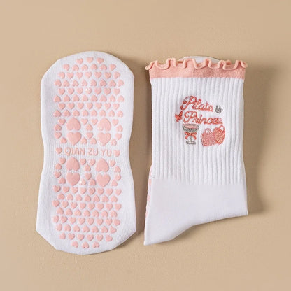 Casual Non-Slip Grip Pilates Socks Breathable Cotton Mid Tube Socks Sweat-absorbent High-elastic Yoga Socks for Women
