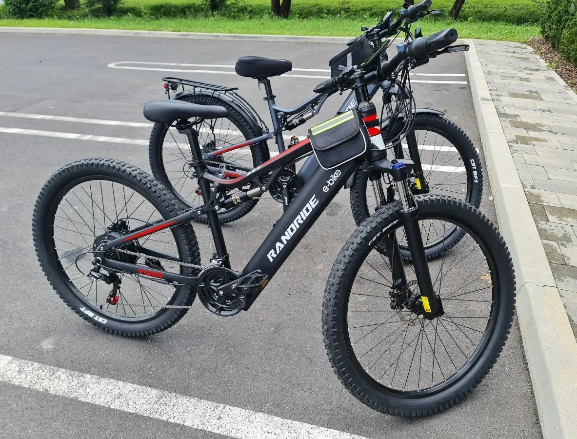 Electric Bicycle RANDRIDE YG90 1000W 48V17AH Hydraulic Brake E-bike with Full Suspension  21 Gears Shift Free Rack Electric bike