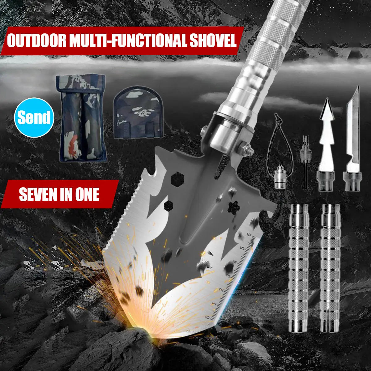 3-Section Folding Survival Shovel – Manganese Steel Multi-Tool for Camping & Outdoor Use