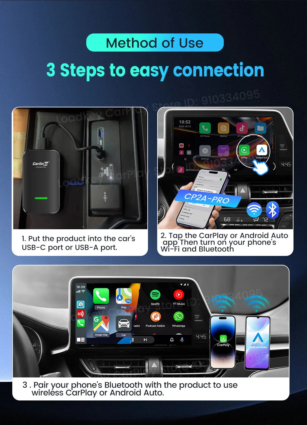 CarlinKit CP2A Pro Ai Box Wireless Adapter CarPlay Android Auto Wireless Smart CarPlay Box Support YouTube Netflix TikTok 5G USB