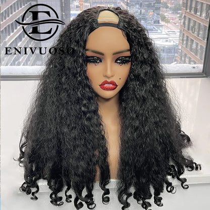 Afro Kinky Straight Headband Wigs For Black Women 22 Inch Natural Black Short Afro Yaki Straight Wigs With Headband Bouncy Curly