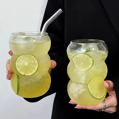 350/550ml Transparent Glass Cup Cold Coffee Cup With Straw Dessert Juice Milk Drinkware Mug Party Cocktail Glasses Teacup