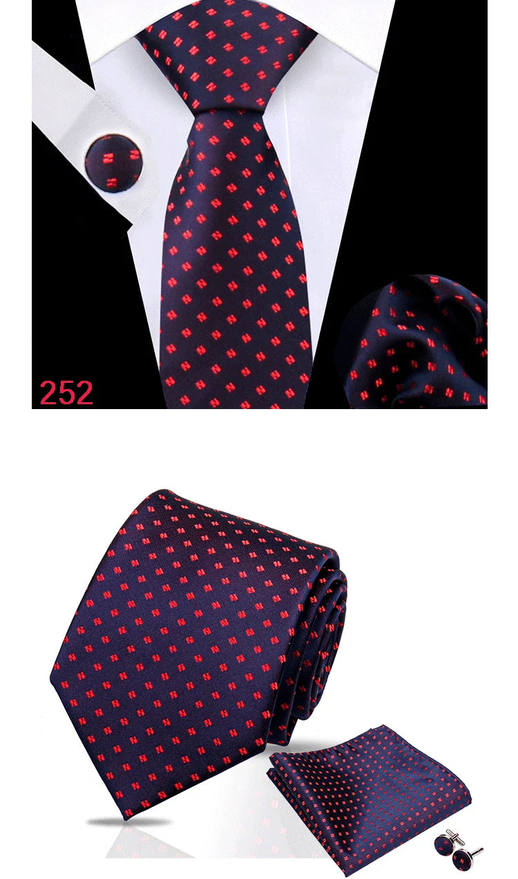 Luxury Plaid Tie For Mens Necktie Handkerchief Pocket Square Cufflinks Set Jacquard Woven Ties Wedding Business Accessories