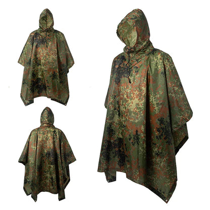 Camouflage Waterproof Raincoat Poncho – Multifunctional Hunting & Camping Rain Cover