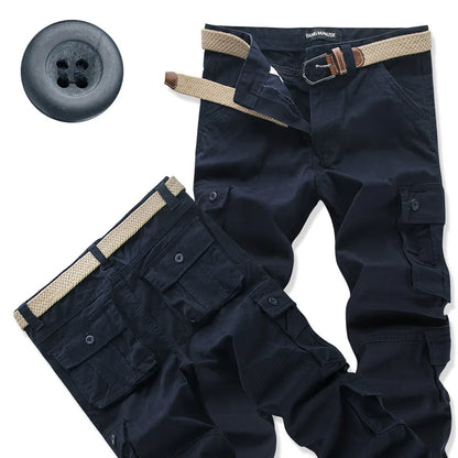 Men's Cotton Cargo Pants – Loose Fit, Multi-Pocket, Camo & Black, Waist 31-36