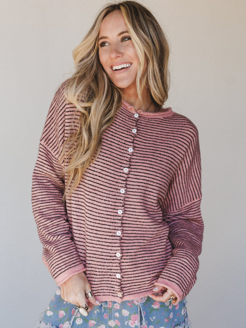 Amara Button Down Cardigan - Rose - Pre Order
