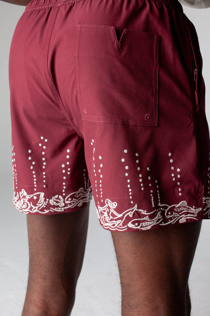 'Fruits De Mer' Swim Trunks (Burgundy)